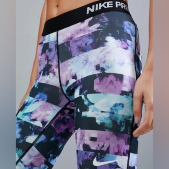 NIKE Pro Multicolor Floral Print Elastic Waist Dri Fit Activewear Leggings Small - Picture 1 of 12